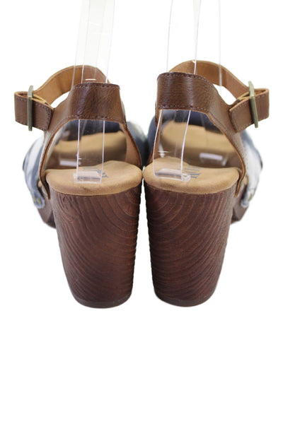 Korks Womens Leather Trim Ankle Strap Sandals Heels Blue Size 7M