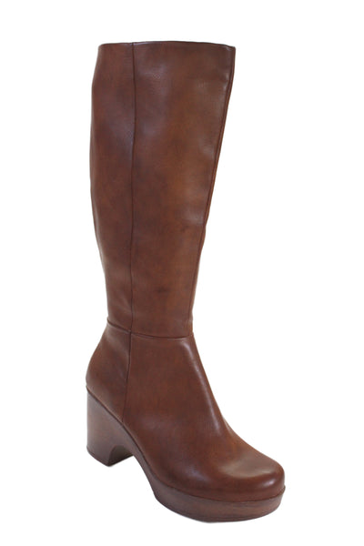 BOC Womens Leather Side Zip Platform Boots Brown Size 7M