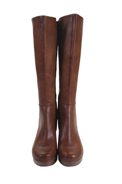 BOC Womens Leather Side Zip Platform Boots Brown Size 7M