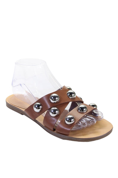 Marc Fisher Womens Studded Leather Strappy Sandals Brown Size 7M