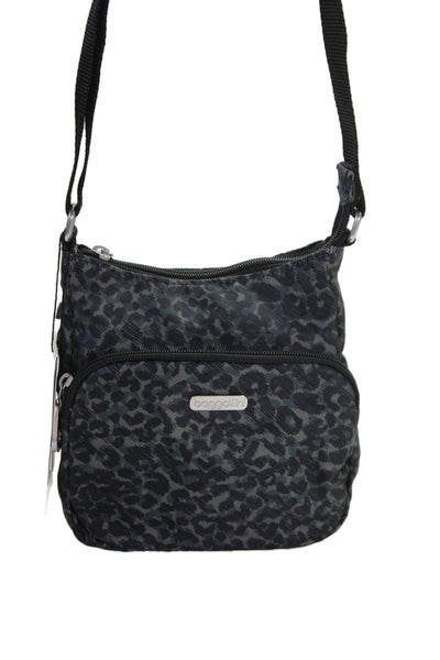 Baggallini Womens Animal Print Zip Up Shoulder Bag Black