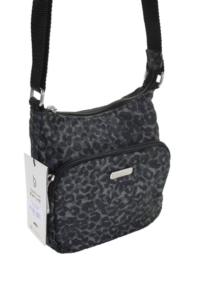Baggallini Womens Animal Print Zip Up Shoulder Bag Black