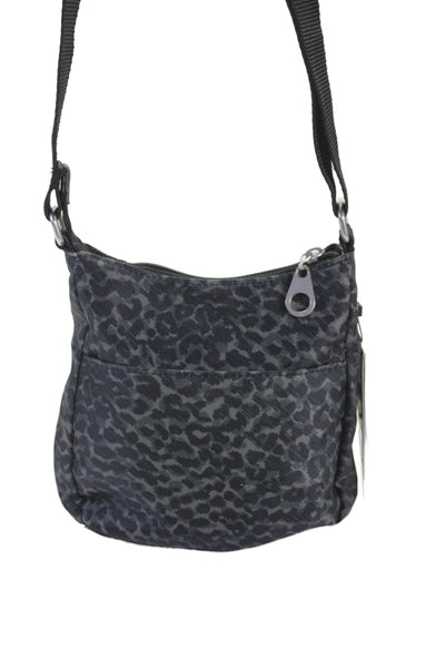Baggallini Womens Animal Print Zip Up Shoulder Bag Black