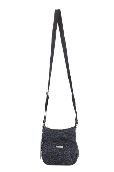Baggallini Womens Animal Print Zip Up Shoulder Bag Black