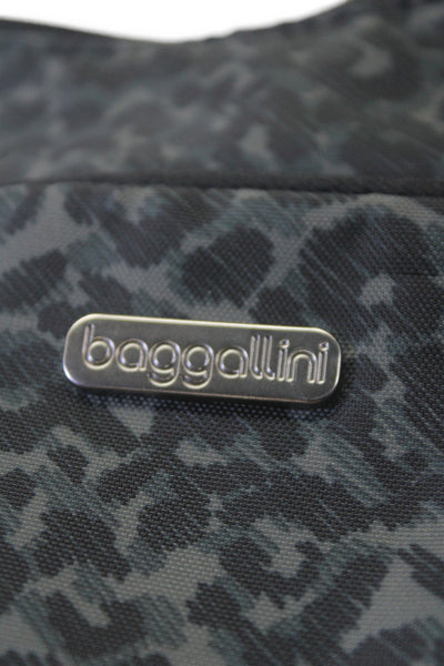 Baggallini Womens Animal Print Zip Up Shoulder Bag Black