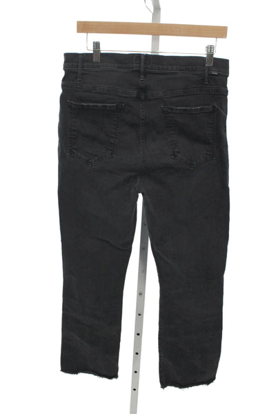 Mother Womens Cropped High Rise Black Cotton Jeans Button Size 33