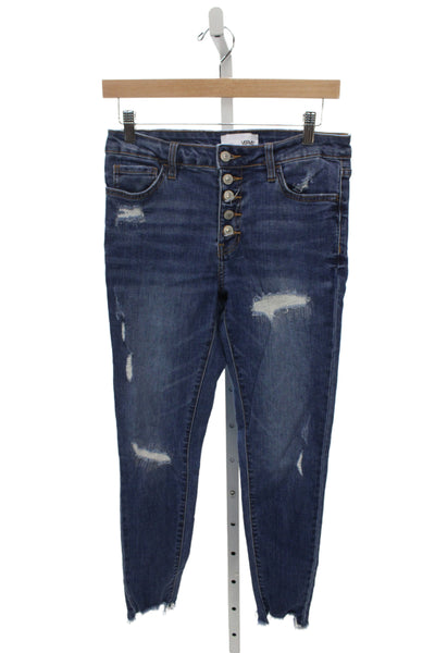 Vervet Womens Skinny Jeans Blue Mid Rise Button Size 28