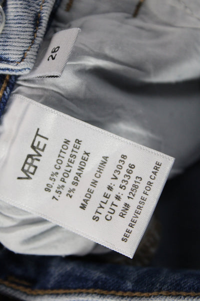 Vervet Women Cropped Jeans Blue Mid Rise Button Cotton Size 26