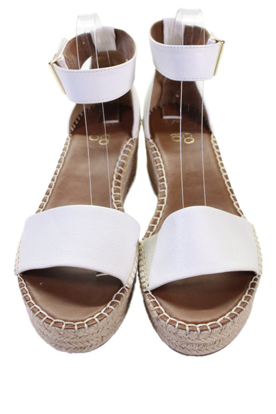 Franco Sarto Womens Leather Espadrille Ankle Strap Sandals White Size 8M