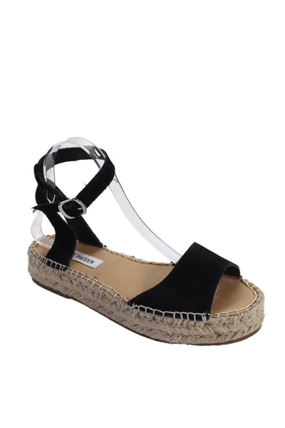 Steve Madden Womens Suede Ankle Strap Platform Sandals Black Size 7.5