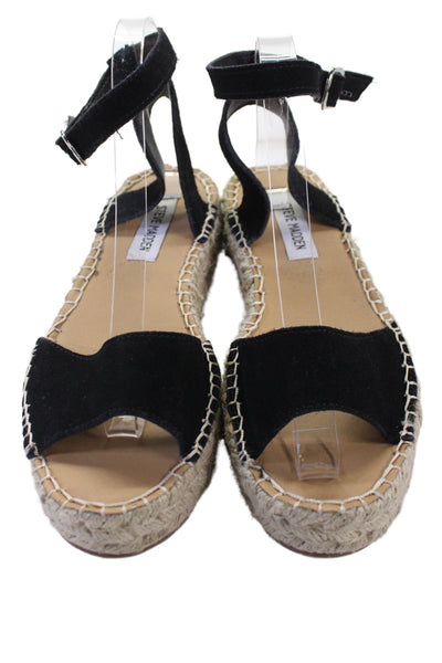 Steve Madden Womens Suede Ankle Strap Platform Sandals Black Size 7.5