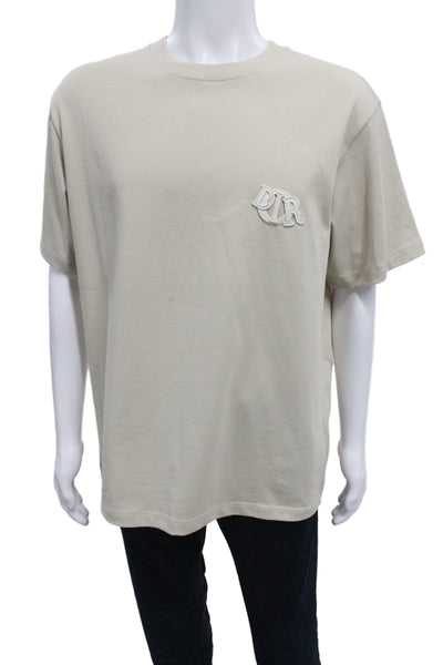 Dior Mens Basic Beige Cotton Crew Neck Short Sleeve T-Shirt Size M