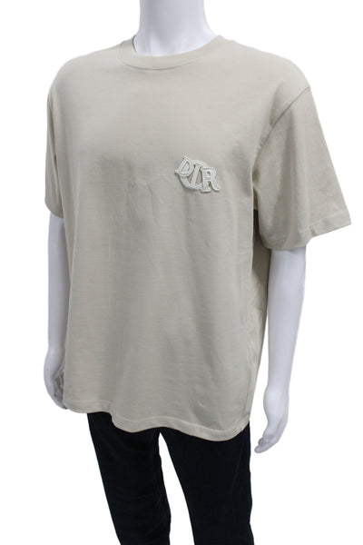 Dior Mens Basic Beige Cotton Crew Neck Short Sleeve T-Shirt Size M