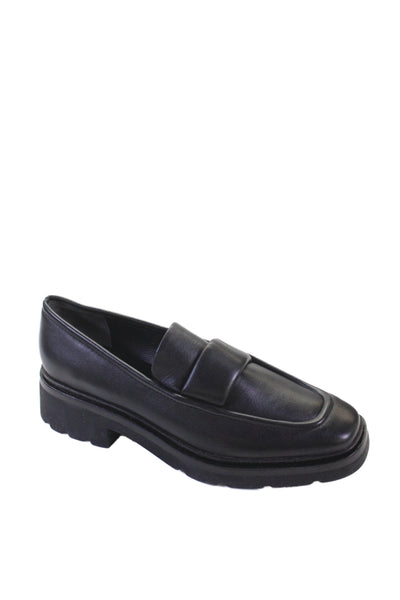 Vince Womens Slip On Block Heel Leather Loafers Black Size 9.5
