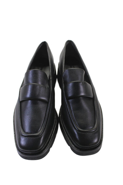 Vince Womens Slip On Block Heel Leather Loafers Black Size 9.5