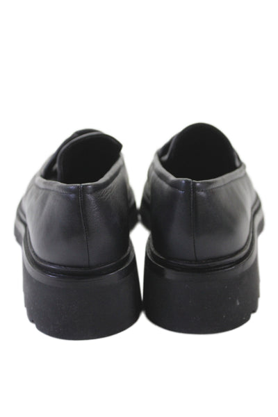 Vince Womens Slip On Block Heel Leather Loafers Black Size 9.5