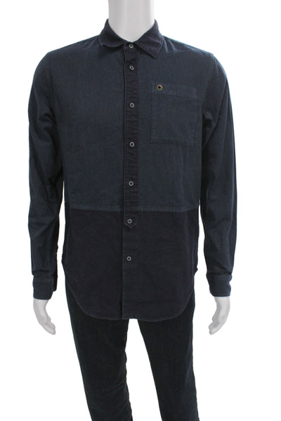 Scotch & Soda Mens Color Block Long Sleeve Button-Down Shirt Blue Size M