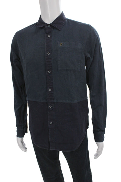 Scotch & Soda Mens Color Block Long Sleeve Button-Down Shirt Blue Size M