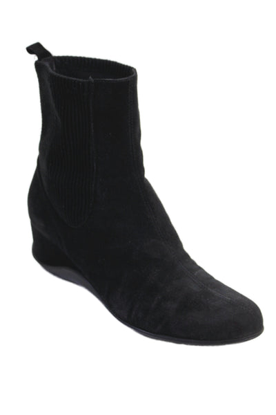 Aquatalia By Marvin K Womens Suede Wedge Heels Jax Boots Shoes Black Size 8.5B