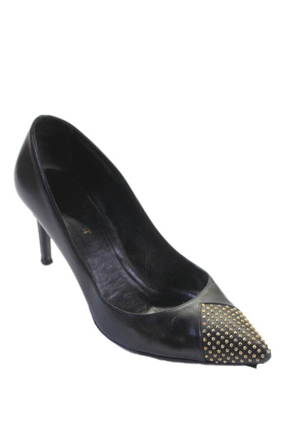 Saint Laurent Womens Leather Studded Pointed Toe Heels Pumps Shoes Black Size 8