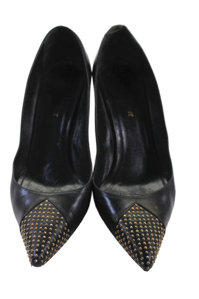 Saint Laurent Womens Leather Studded Pointed Toe Heels Pumps Shoes Black Size 8