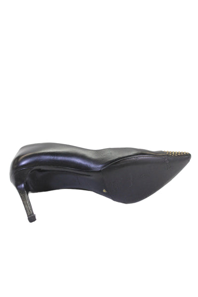 Saint Laurent Womens Leather Studded Pointed Toe Heels Pumps Shoes Black Size 8