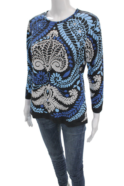 J. Mclaughlin Womens Jersey Floral Crew Neck 3/4 Sleeve Black Size M