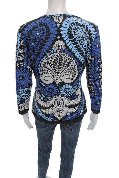 J. Mclaughlin Womens Jersey Floral Crew Neck 3/4 Sleeve Black Size M