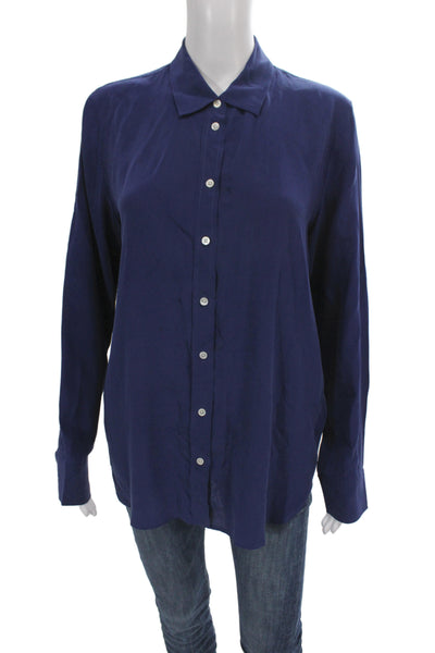 Everlane Womens Basic Silk Collared Button-Up Shirt Blue Long Sleeve Size 6