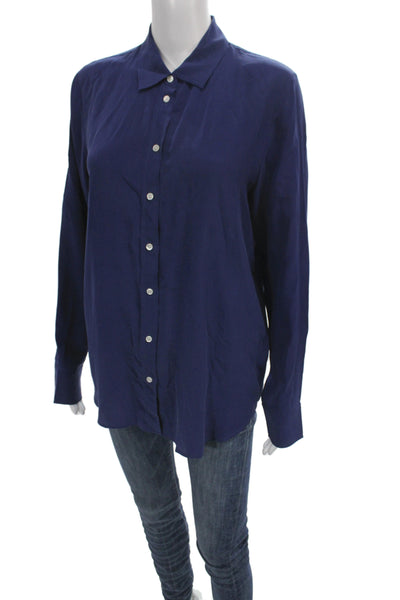 Everlane Womens Basic Silk Collared Button-Up Shirt Blue Long Sleeve Size 6
