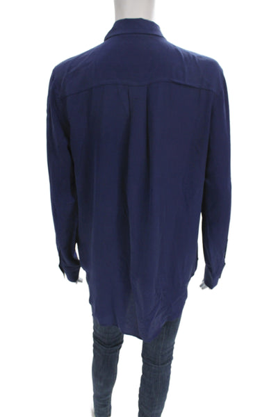 Everlane Womens Basic Silk Collared Button-Up Shirt Blue Long Sleeve Size 6