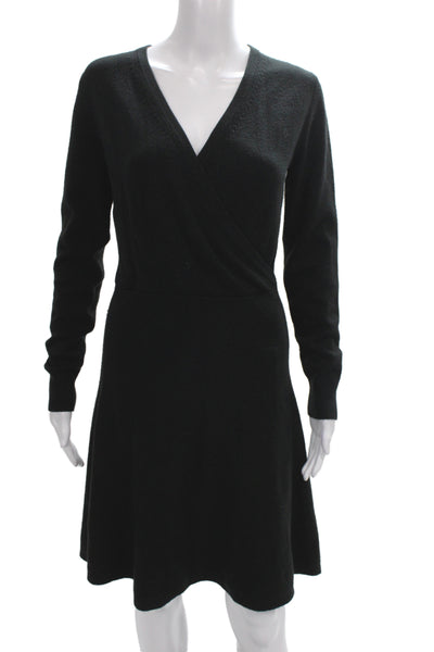 French Connection Womens Sweater Dress Black V Neck Long Sleeve Size M