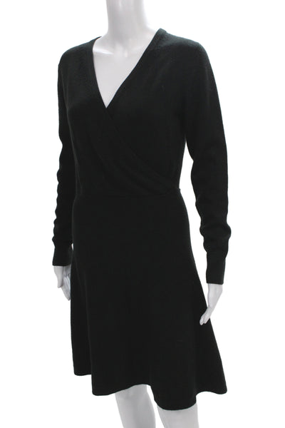 French Connection Womens Sweater Dress Black V Neck Long Sleeve Size M