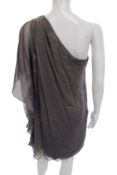 Badgley Mischka Women Sheath Cocktail Dress Brown Silk One Shoulder Mini Size 8
