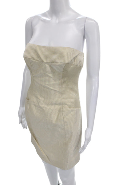 Badgley Mischka Women Sheath Dress Beige Silk Sweetheart Sleeveless Size 4