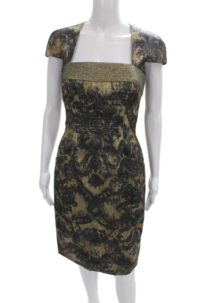 Badgley Mischka Women Sheath Midi Dress Black Metallic Square Neck Size 6