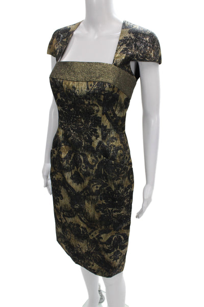 Badgley Mischka Women Sheath Midi Dress Black Metallic Square Neck Size 6