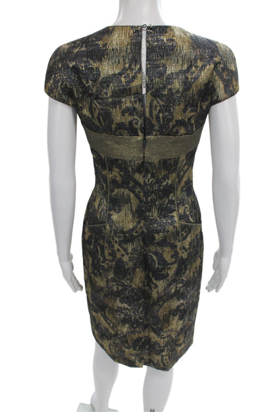 Badgley Mischka Women Sheath Midi Dress Black Metallic Square Neck Size 6