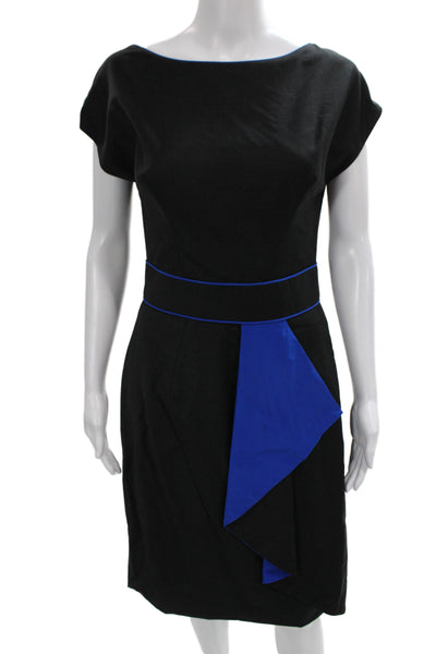 Badgley Mischka Women Sheath Dress Black Boat Neck Midi Zip Cotton Size 4