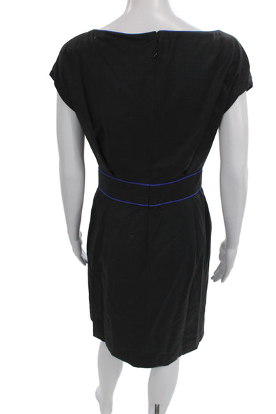 Badgley Mischka Women Sheath Dress Black Boat Neck Midi Zip Cotton Size 4