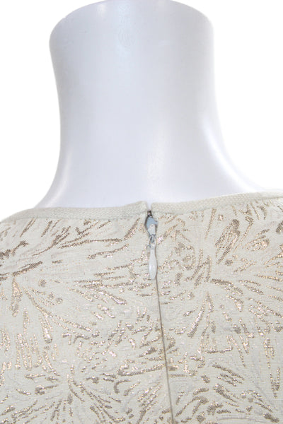 Badgley Mischka Women Gold Jacquard Sheath Dress Square Neck Sleeveless Size 4
