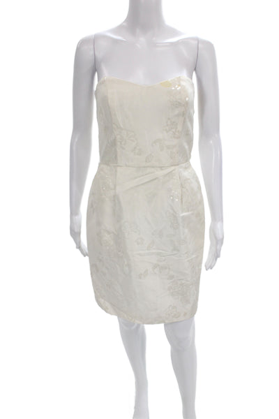 Badgley Mischka Women Sheath Dress Ivory Sweetheart Sleeveless Wedding Size 2