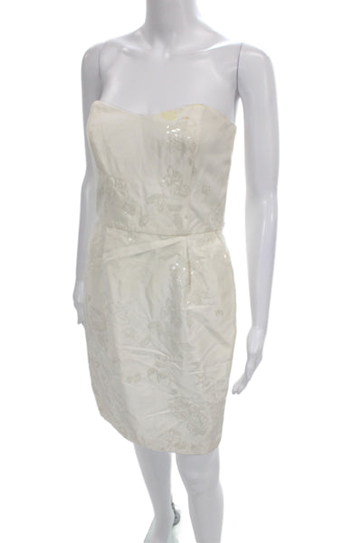 Badgley Mischka Women Sheath Dress Ivory Sweetheart Sleeveless Wedding Size 2