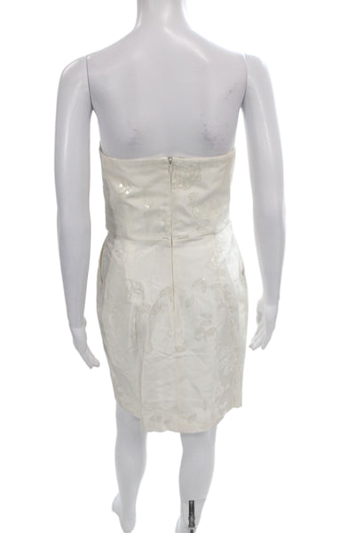 Badgley Mischka Women Sheath Dress Ivory Sweetheart Sleeveless Wedding Size 2