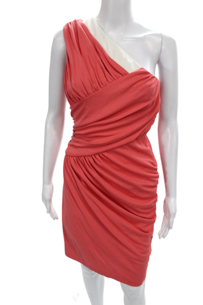 Badgley Mischka Women Pink One Shoulder Sheath Cocktail Dress Mini Size 2