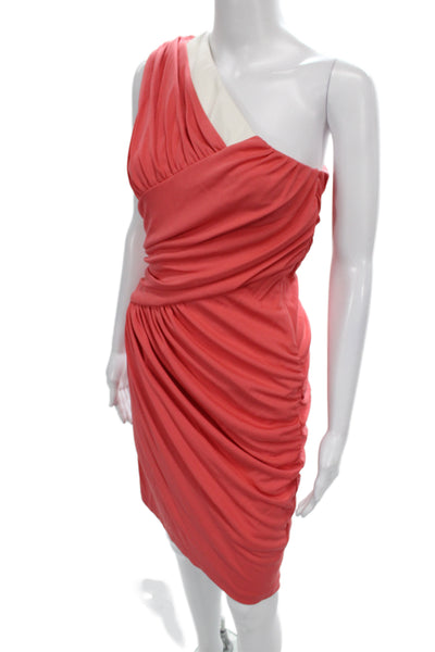 Badgley Mischka Women Pink One Shoulder Sheath Cocktail Dress Mini Size 2