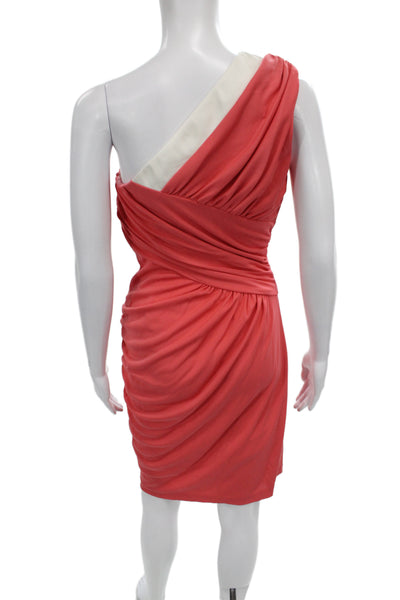 Badgley Mischka Women Pink One Shoulder Sheath Cocktail Dress Mini Size 2