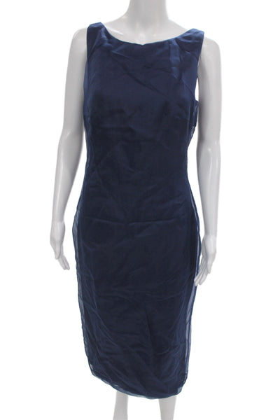 Badgley Mischka Women Sheath Dress Blue Silk Sleeveless Midi Size 6