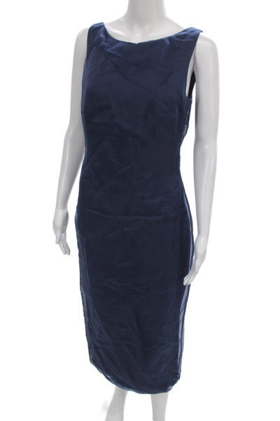 Badgley Mischka Women Sheath Dress Blue Silk Sleeveless Midi Size 6