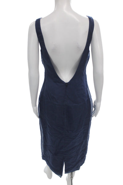 Badgley Mischka Women Sheath Dress Blue Silk Sleeveless Midi Size 6